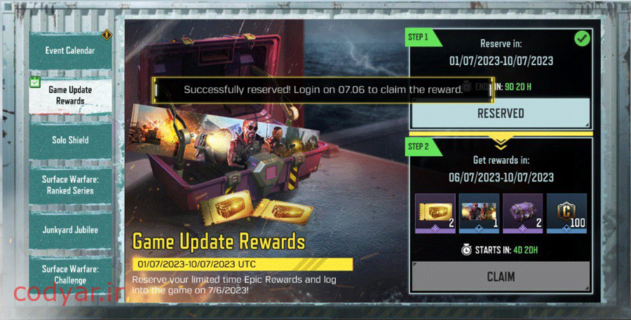 ایونت Game Update Rewards دریافت جوایز سیزن جدید قبلا از شروع آن !